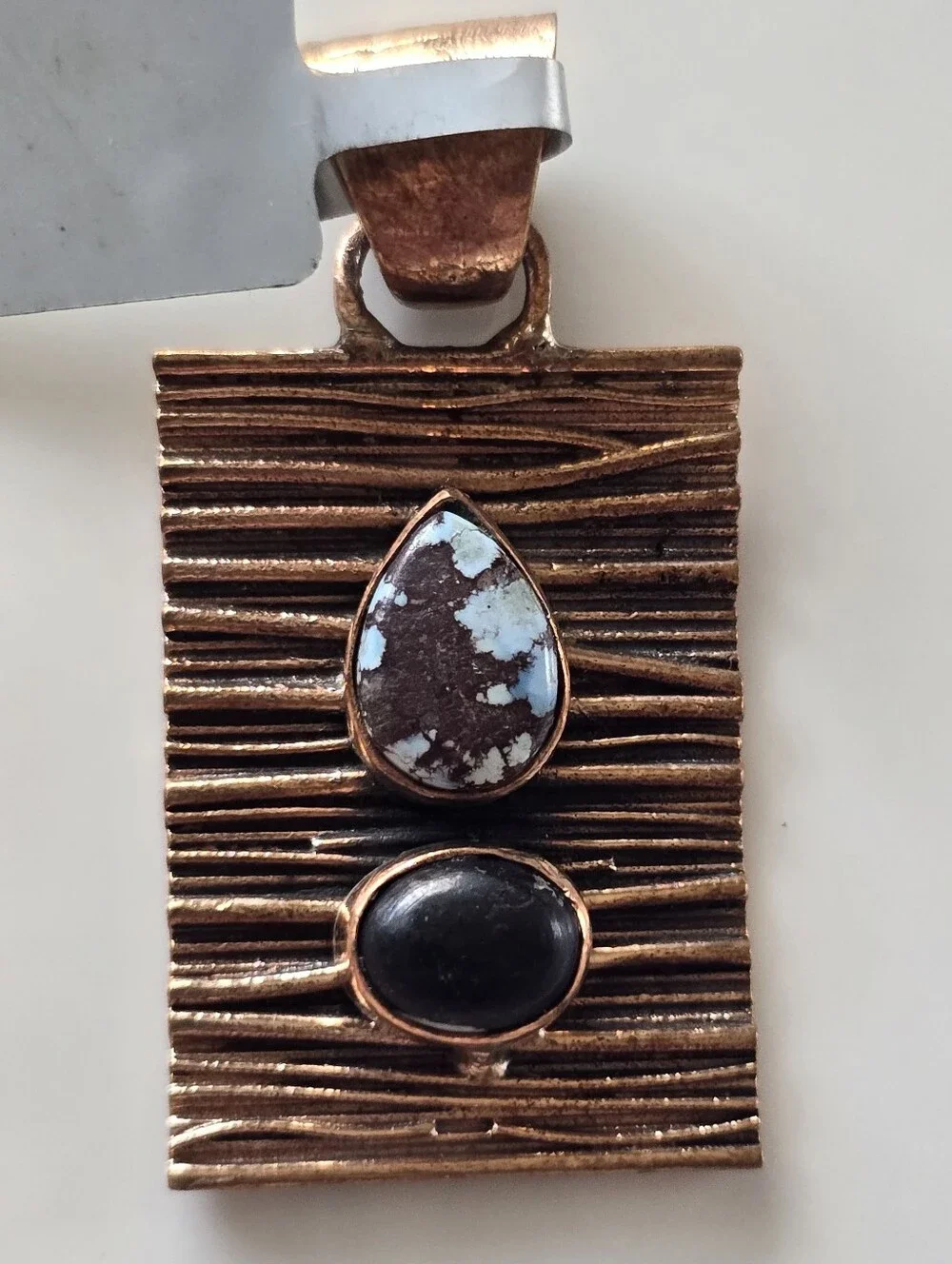 Texrured Copper Pendant With Golden Hills Turquoise, Southwestern